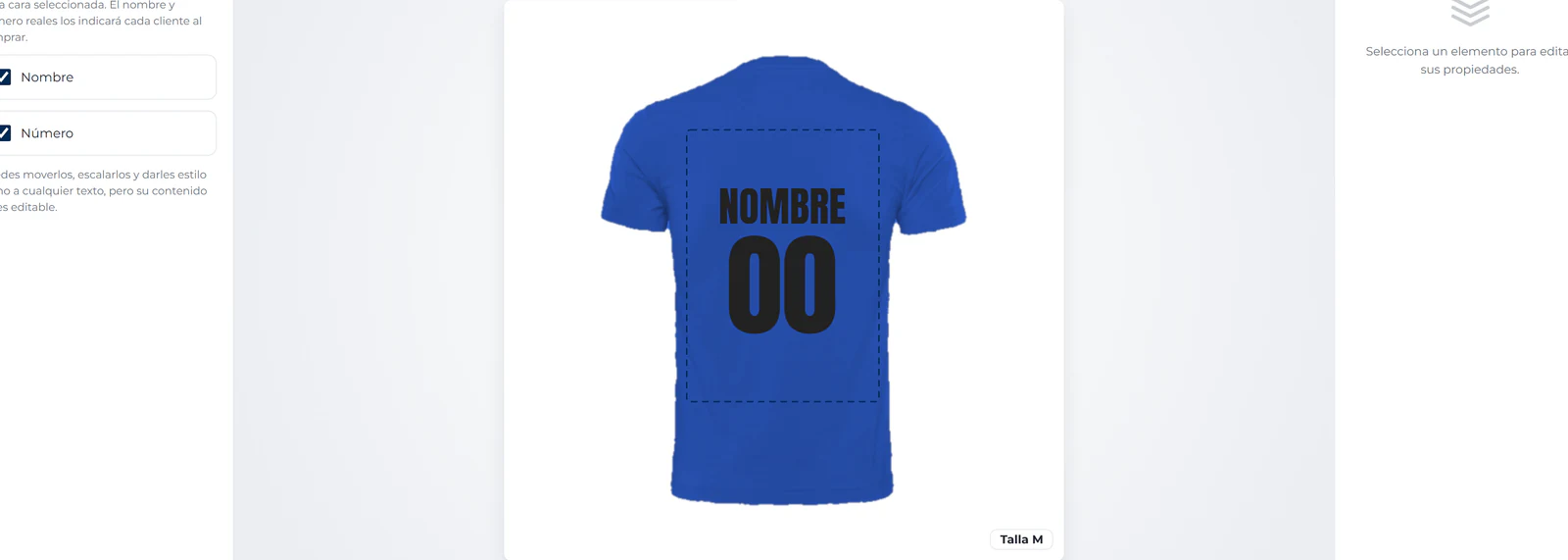 El personalizador con el nombre y el dorsal colocados en la espalda de una camiseta